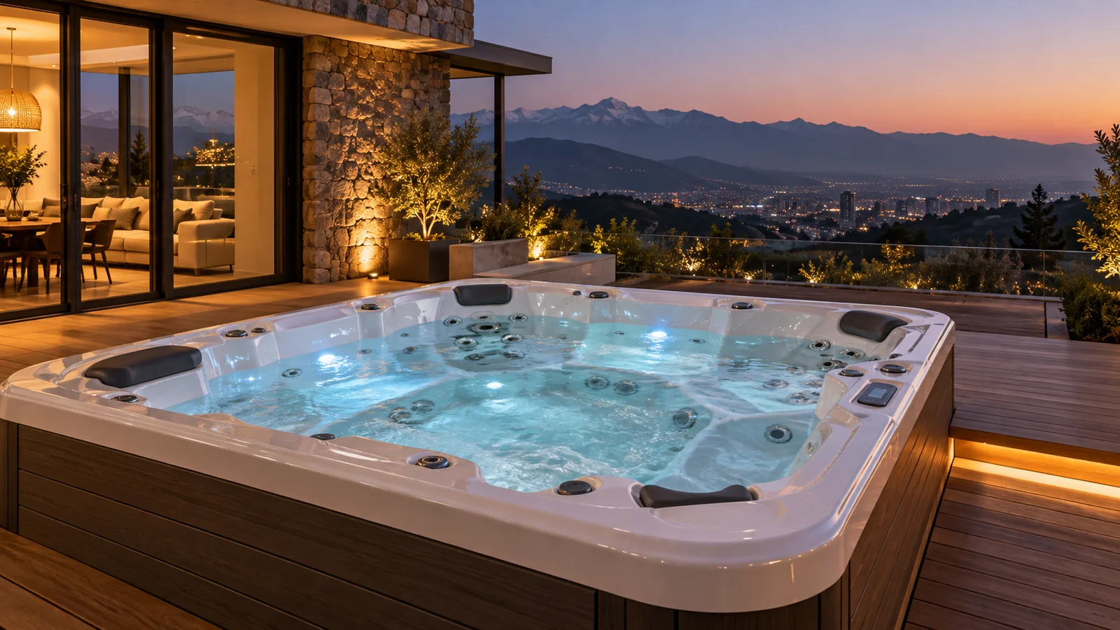 Jacuzzi exterior en un jardín